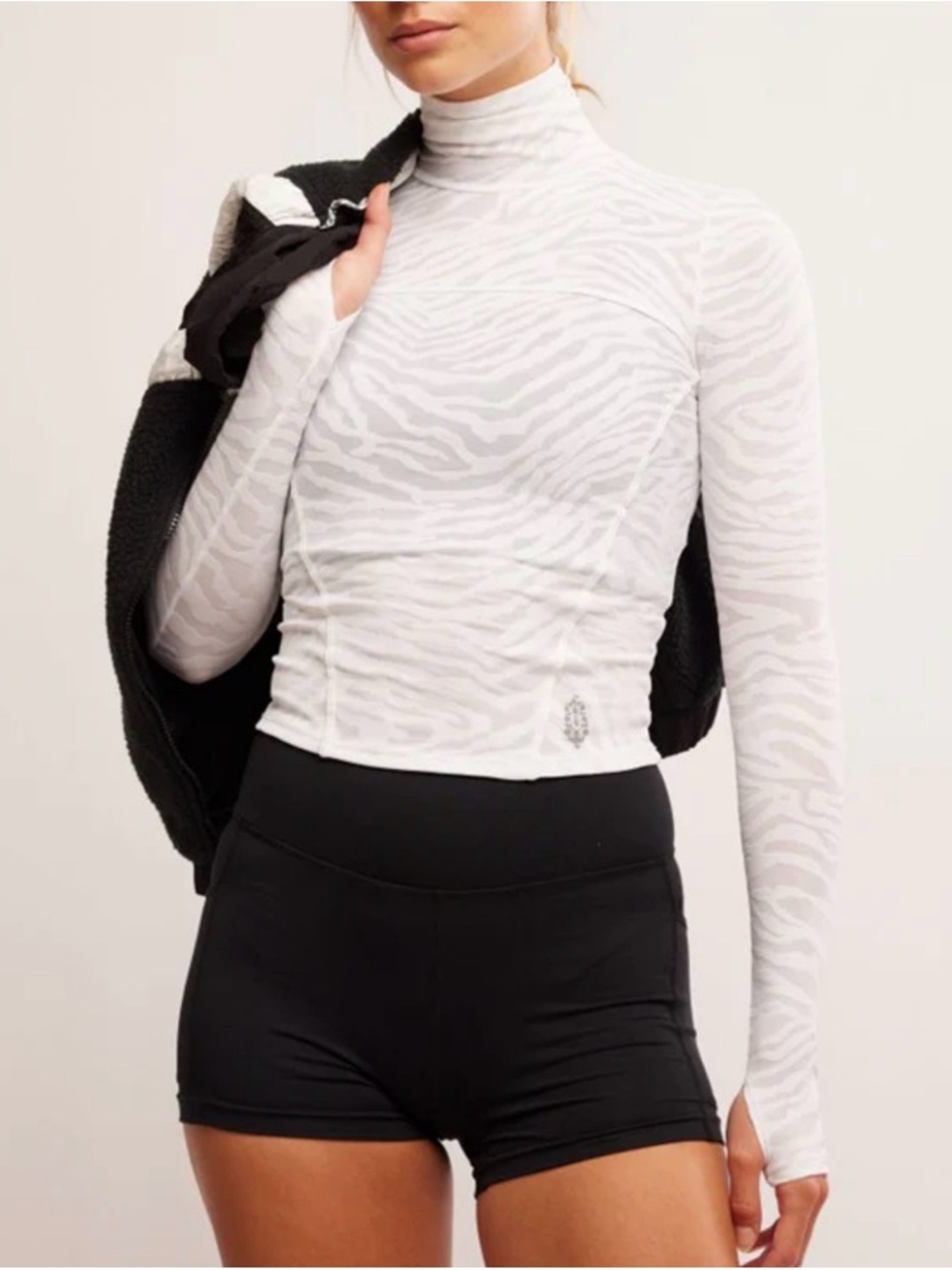 NWT Free People Movement White Tempo Jacquard Turtleneck Sz M